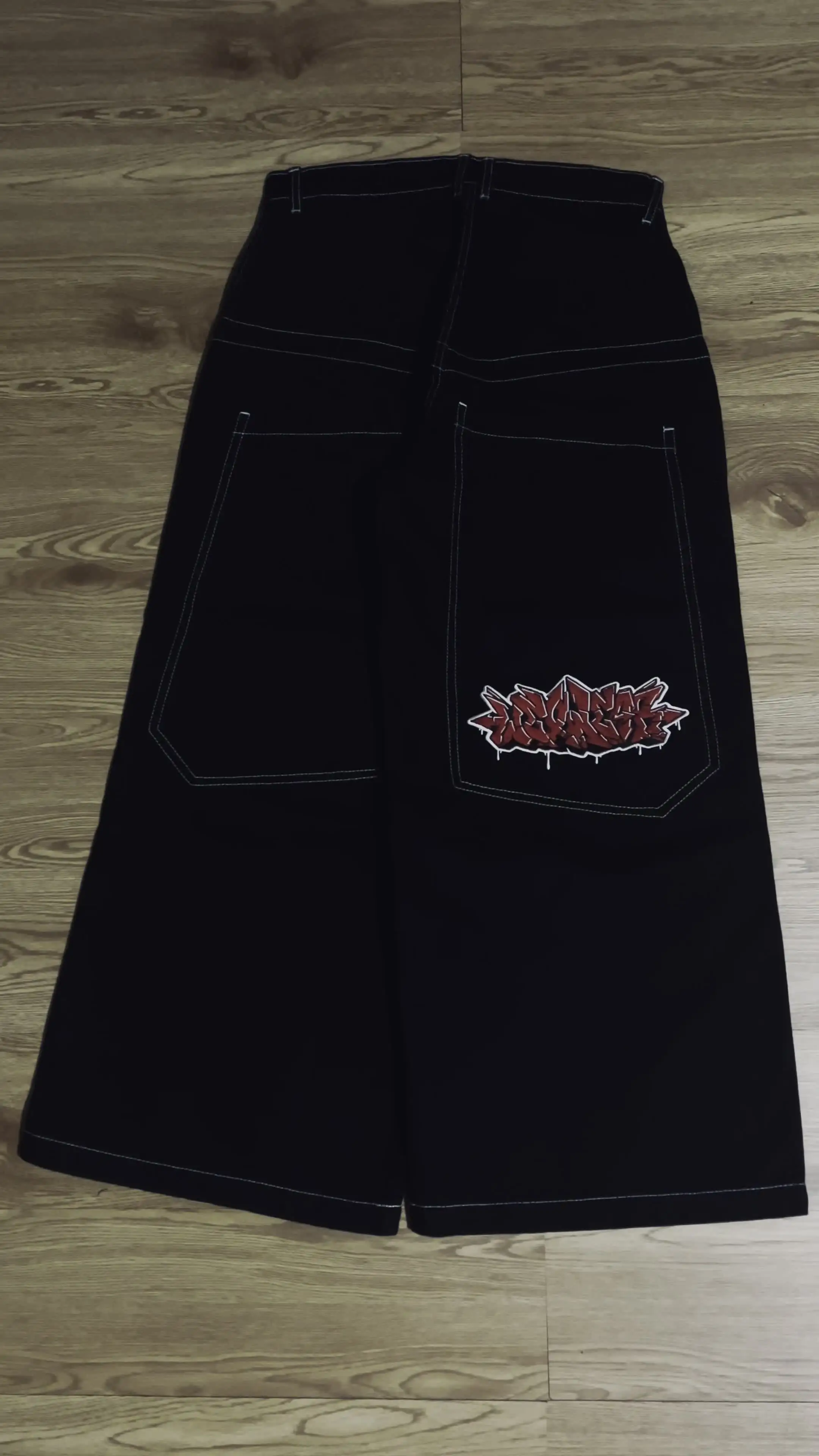 Wexwear graphic embroidered baggy men jeans streetwear y2k women harajuku high waist wide trouser 2024 black skateboard pants