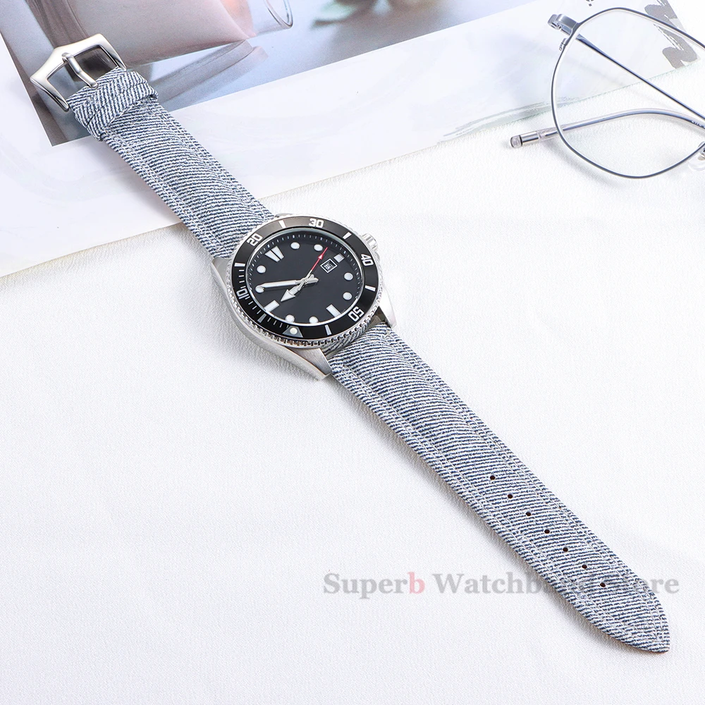 Denim Pattern Nylon Watchband 18mm 20mm 22mm Vintage Leather Strap for Huawei Gt2/3 Smart Watch Wristband for Men Women