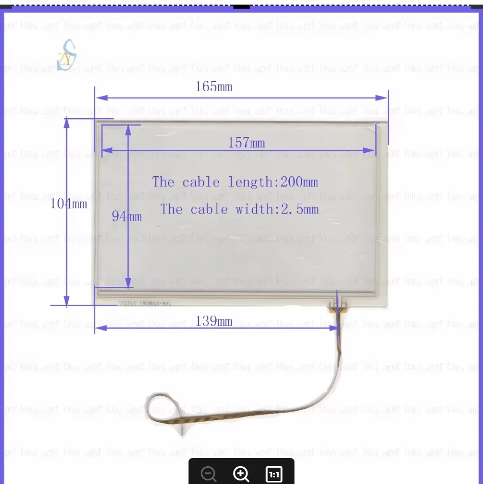 ZhiYuSun TPR070A 7inch 4-wire Industrial control machine 165*104GPS Navigator screen  glass the cable length 200mm width 2.5mm