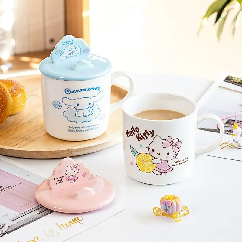 Sanrio Hello Kittys Cinnamoroll Kuromi Ceramics Mug Cute Sweet Milk Coffee Cartoon Phone Holder Home Water Cup Girl Toys Gifts