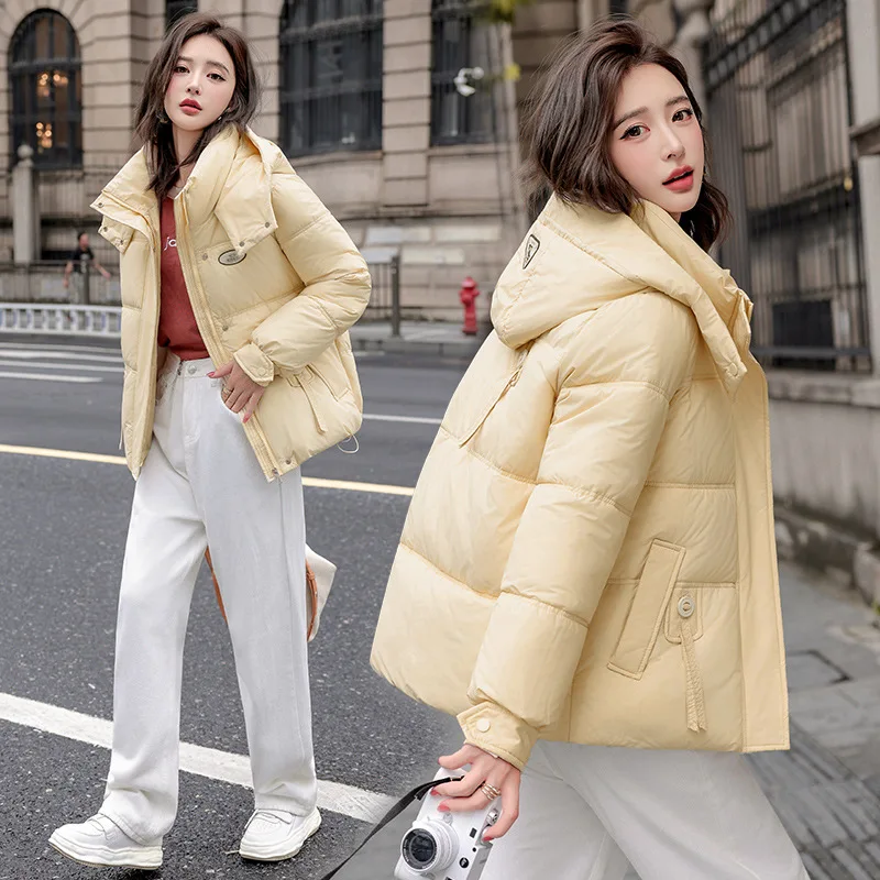 

Winter Hooded Cotton Padded Jacket Women Korean Streetwear Puffy Bread Coat Woman Fashion Thicken Warm Parka Outerwear Female