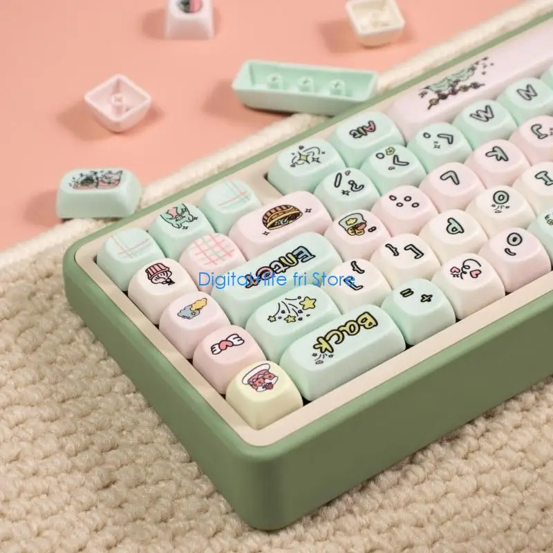 

E06D 1Set Keycaps Refreshing Milk Green Pig PBT Keycap Set, MOA Profile for Mechanical Keyboards Switches Keycaps