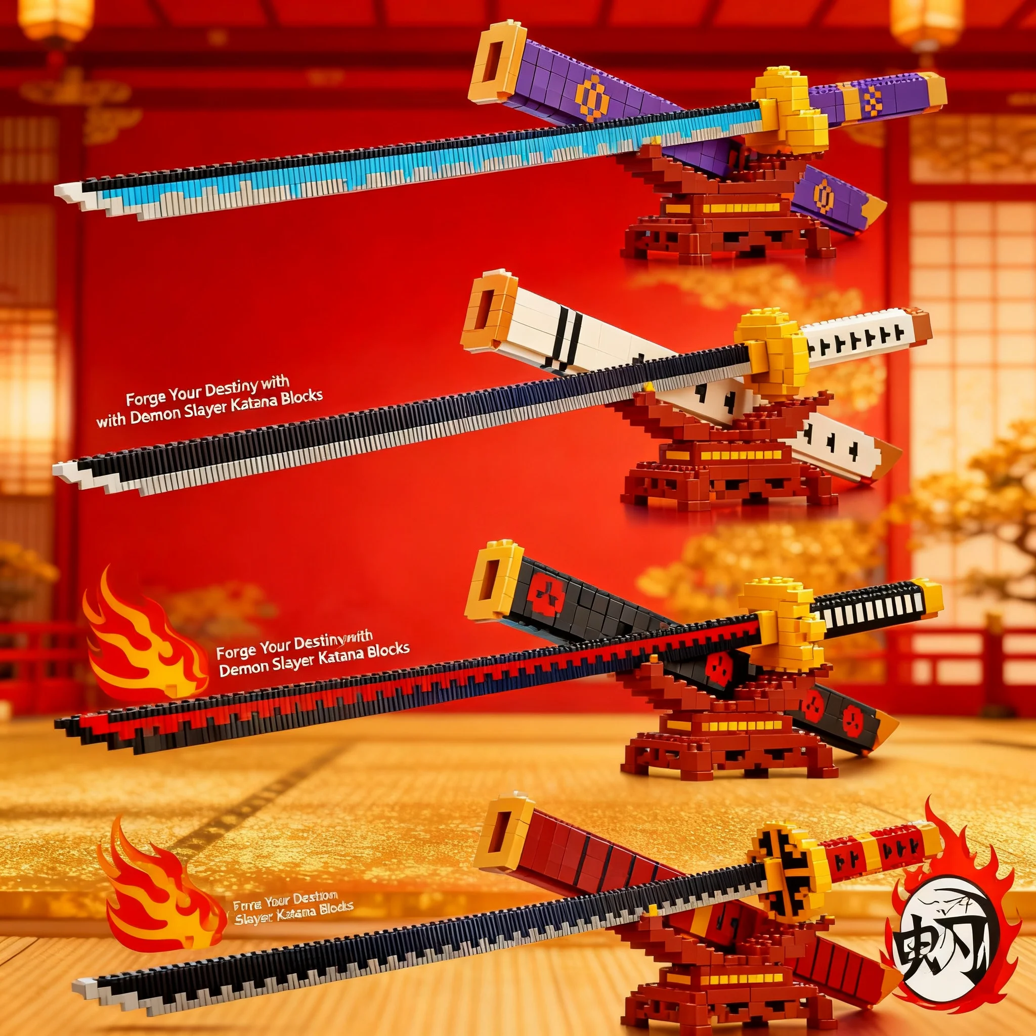 Demon Yamato Sword Blade Arms Swords Nichirin Anime Knife Model Toy Equipage Accessories Game Kits Brick Building Block Kids