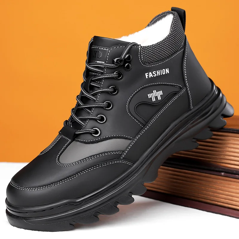 

Men's Winter Cotton Shoes New Outdoor High-top Casual Cotton Shoes Men's Genuine Leather Wool and Velvet Warm and Anti-ski Boots