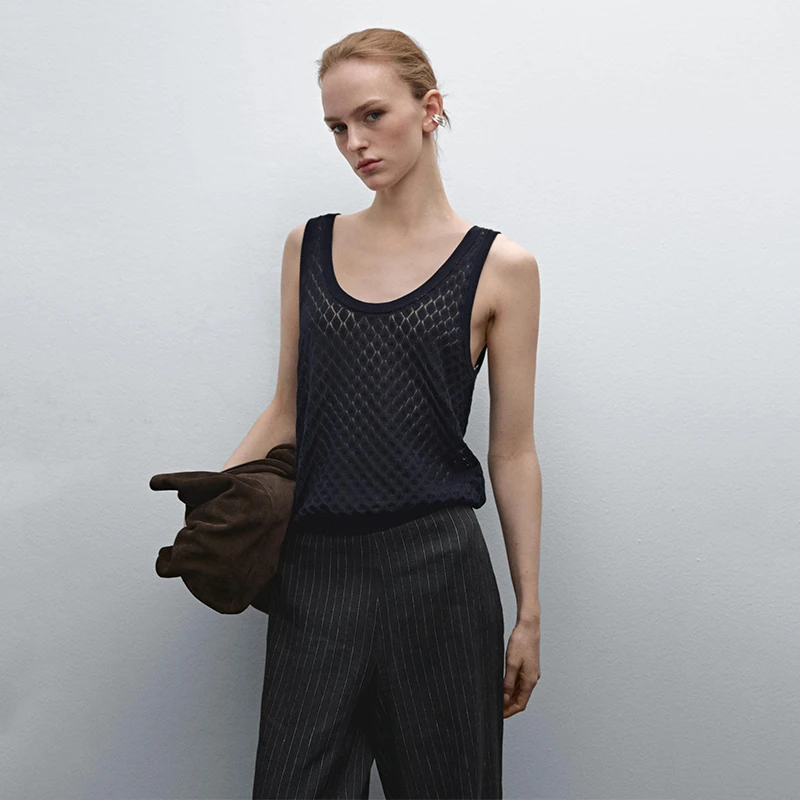 Ethereal Traf Md 2026 YAZHIMEI Autumn New Style of Women's Diamond-patterned Hollowed-out Knitted Halter Sleeveless T-shirt Top
