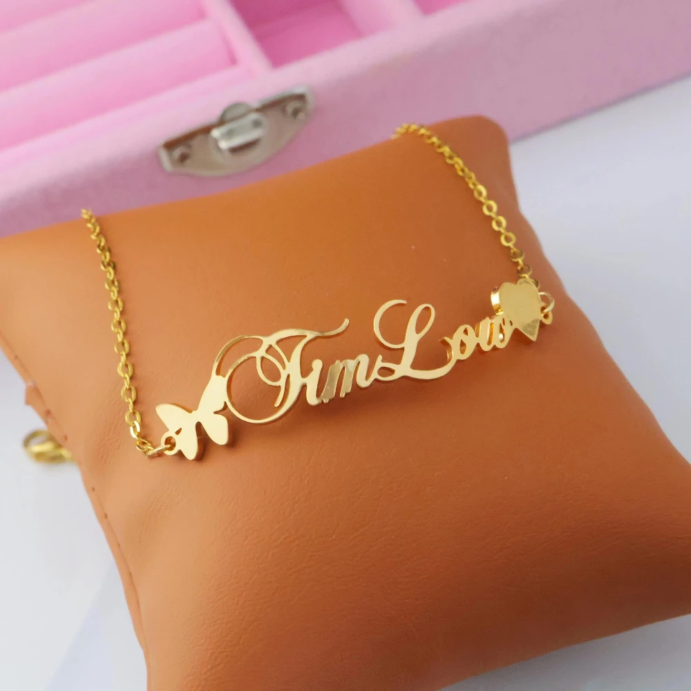 Custom Heart Name Anklets Personalized Butterfly Nameplate Anklet Stainless Steel Adjustable Chian Summer Beach Gift For Women