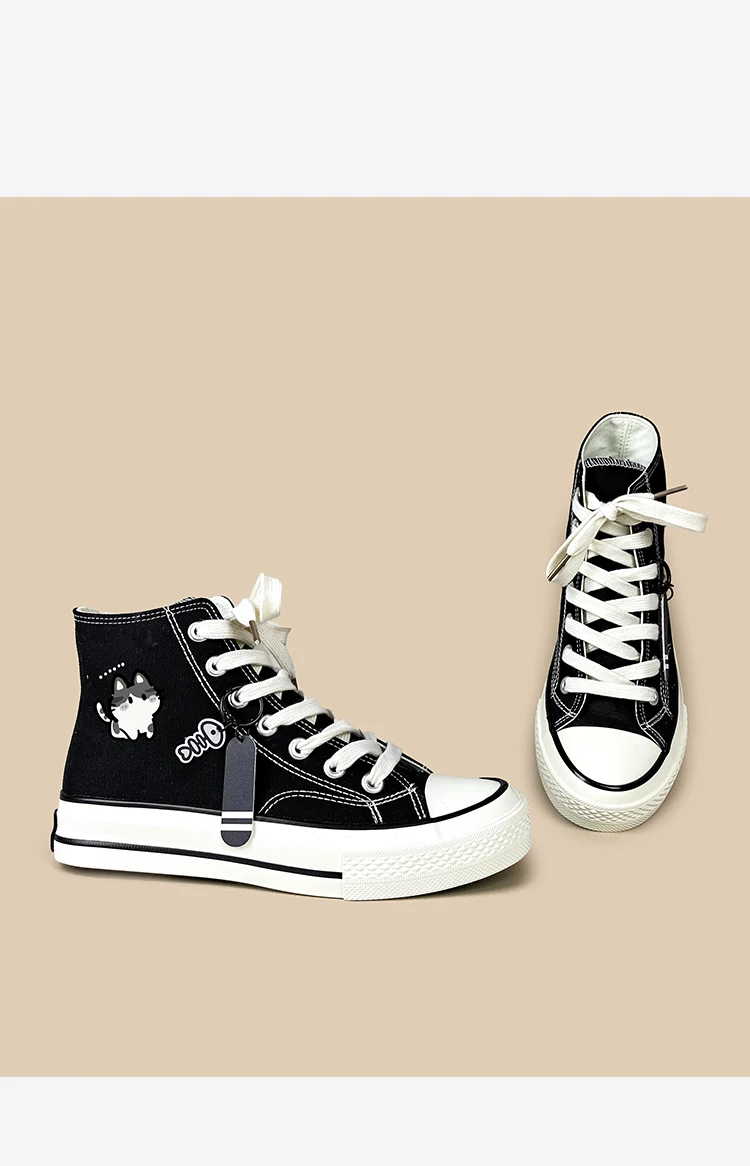 Amy und Michael Kawaii Anime Mädchen Studenten Alltagsschuhe Damen High-Top Canvas-Schuhe Schwarze Schnürschuhe Flache Freizeitsneaker – Detail 11