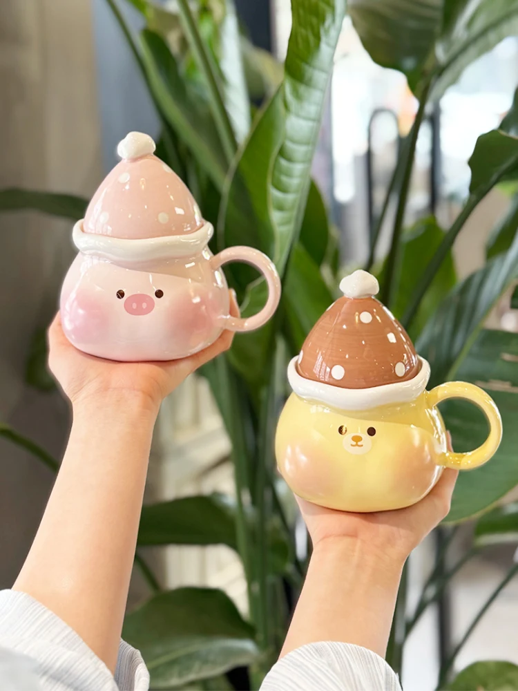 

Кружки Cerc с милой свиньей и крышкой, высокое эстетическое значение, чашка для питья для домашнего использования, подарок, сувенир, изысканная емкость, 450 мл, универсальные