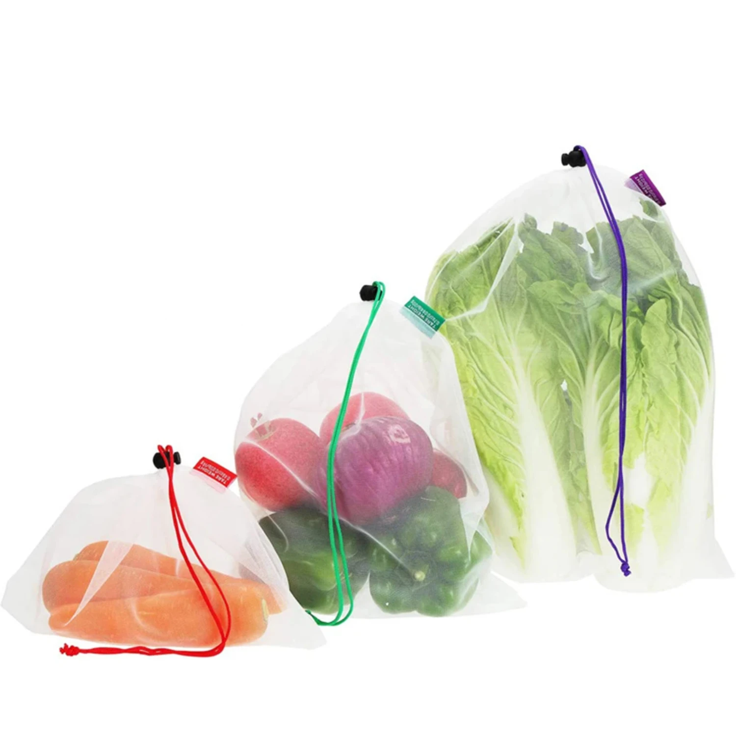 Colorful Reusable Mesh Bags for Fruits and Vegetables - Set of 5, Washable Produce Bags for Kitchen, Toys, and Sundries