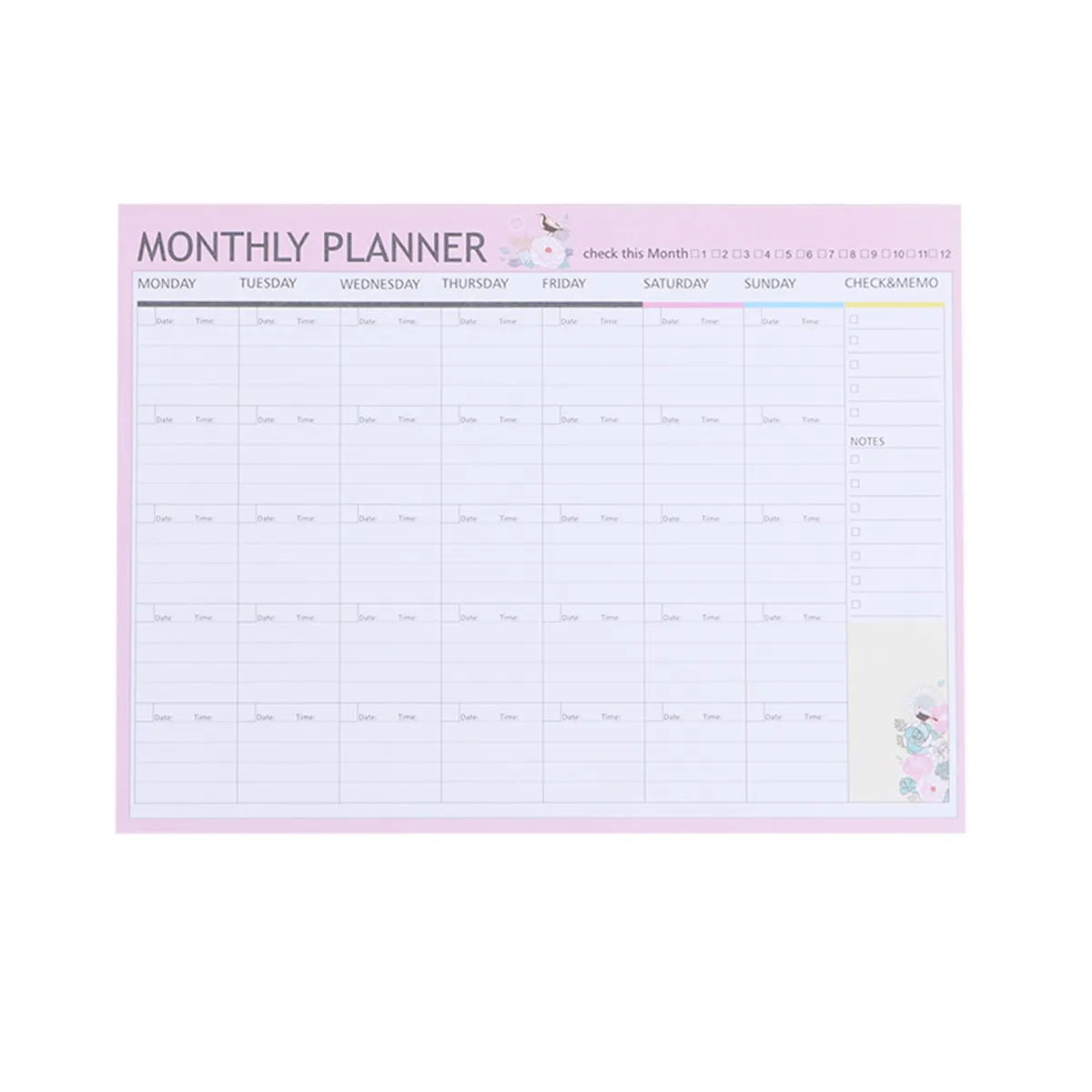 20Sheets Monthly Schedule Book Pink Green Mixed Delicate Monthly Planner Year Round Planning Weekly to Do List Animal Flower