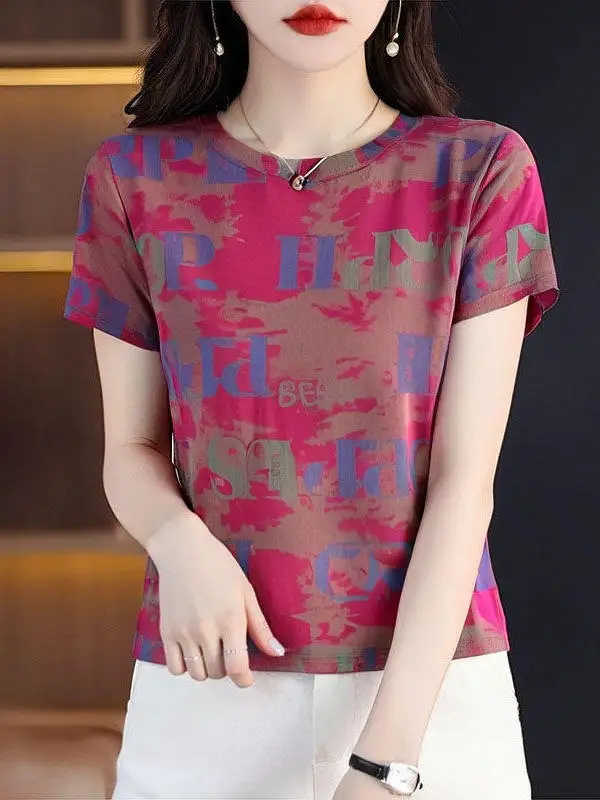 

Fashionable Mommy Shoulder T-Shirt Women's Style 2026 New Popular Loose round Neck Short Sleeve Summer Top Versatile Polyeste...