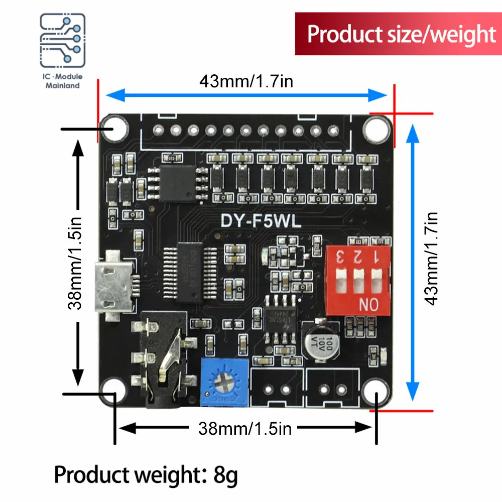 Commande de lecture vocale DC3.7-5V Tech 5W Power Trigger 32M Memory btAudio F5WL MP3 Voice Playback Tech pour Ardu37