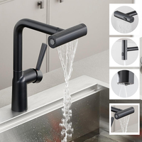 OKISS 4 Modes Universal Kitchen Sink Faucet 360° Degree Rotation Brushed Nickel Hot Cold Mixer Tap Waterfall Style Water Outlet