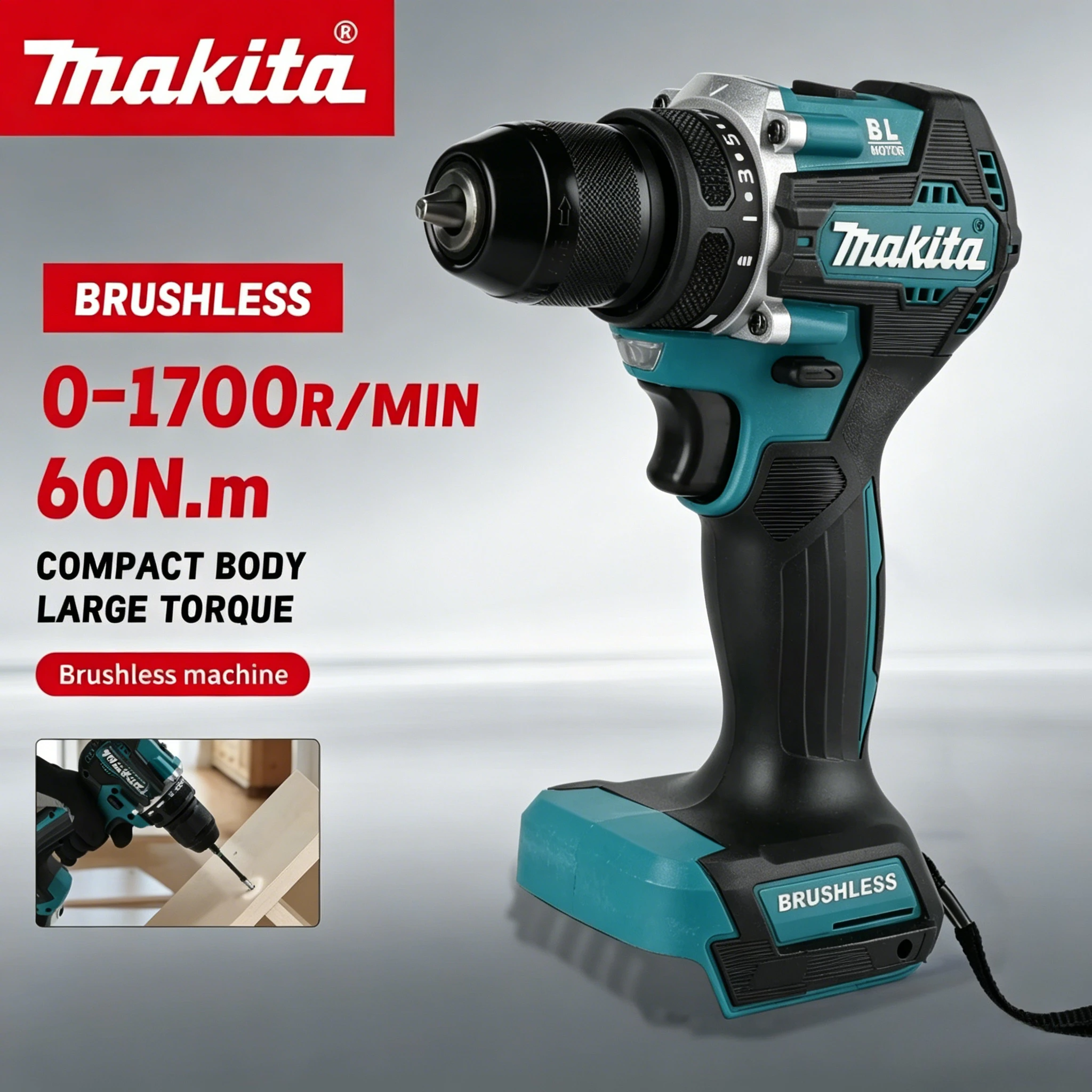 

Бесщеточная аккумуляторная ударная дрель-шуруповерт Makita DHP487, высокомоментный электроинструмент 18В