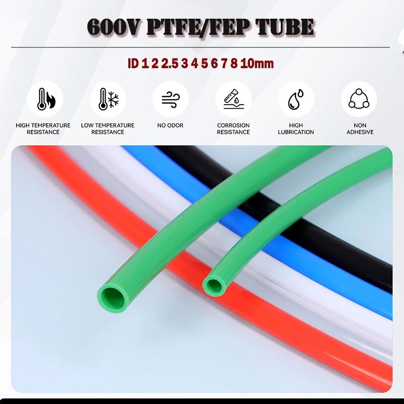 600V PTFE/FEP Tube ID 1 2 2.5 3 4 5 6 7 8 10mm Hard Rigid Pipe High Temperature Corrosion Resistant 3D Printer Accessories