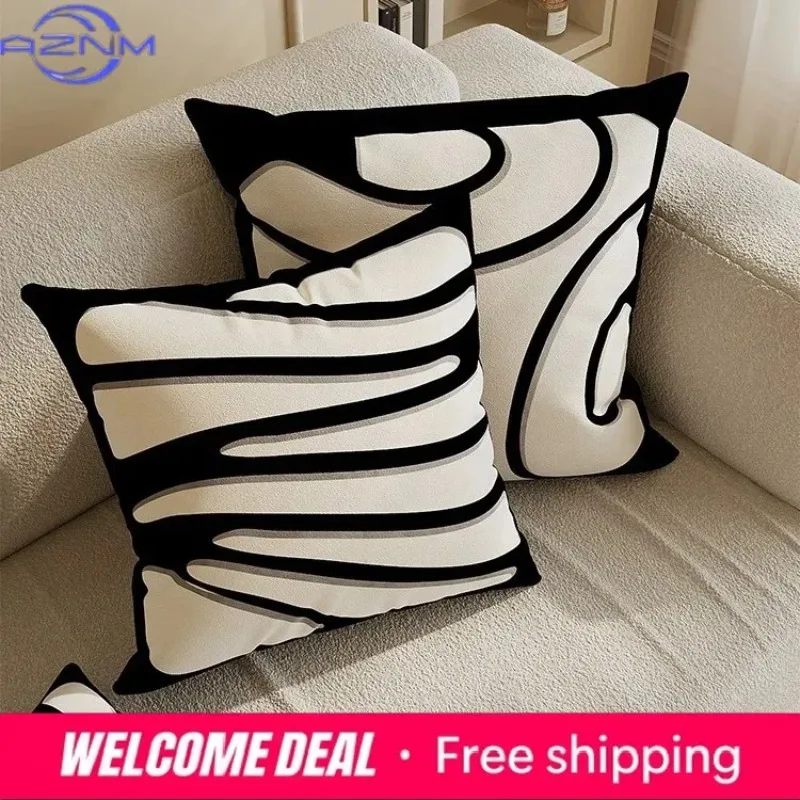 Light luxury high-end beige pillow cover abstract art modern simple pillow living room sofa model room pillow cover