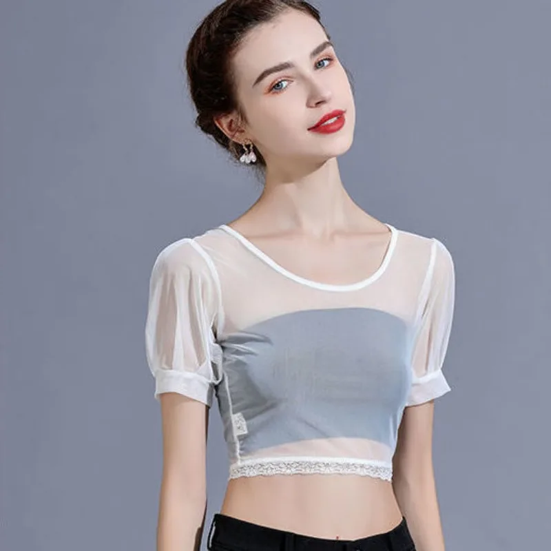 Women T-shirts Puff Sleeve New Summer Design Simple Elegant Inside All-match Slim Ulzzang Feminino Pure Sexy Crop Sweet Clothes