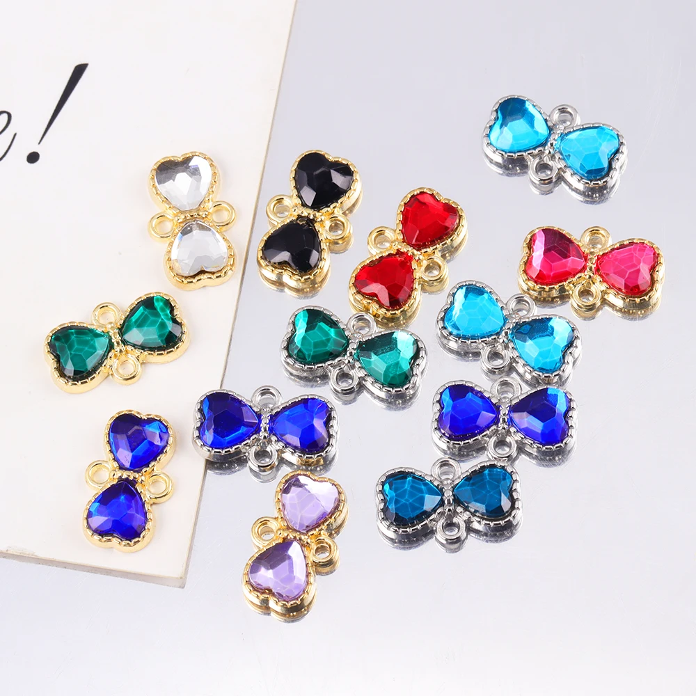 

10Pcs/Lot Colorful Bow Crystal Alloy Charm Fashion Pendant For DIY Earrings Necklace Hand As Accessorie For Women Gift Wholesale
