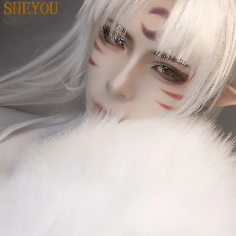 

qwerrtyuio. 12345639 Длинный парик Inuyasha Sesshomaru длиной 100 см с ушками, термостойкие косплей, серебристые синтетические волосы Pasdffghjk 98