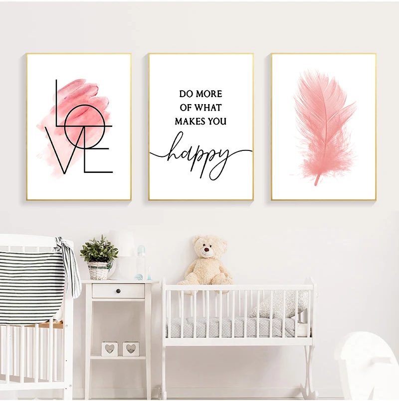 Nordic Minimalist Canvas Wall Art Print Painting Motivational Love Text Poster Pink Feather Decorative Picture Modern Home Decor