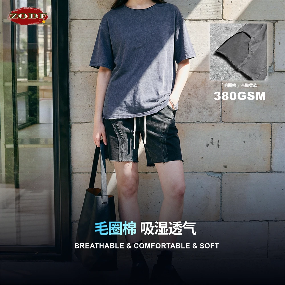ZODF Retro 2026 Summer Washed Cotton Shorts For Man Unisex High Street Patchwork Distressed Loose Edge Shorts Streetwears HY1267