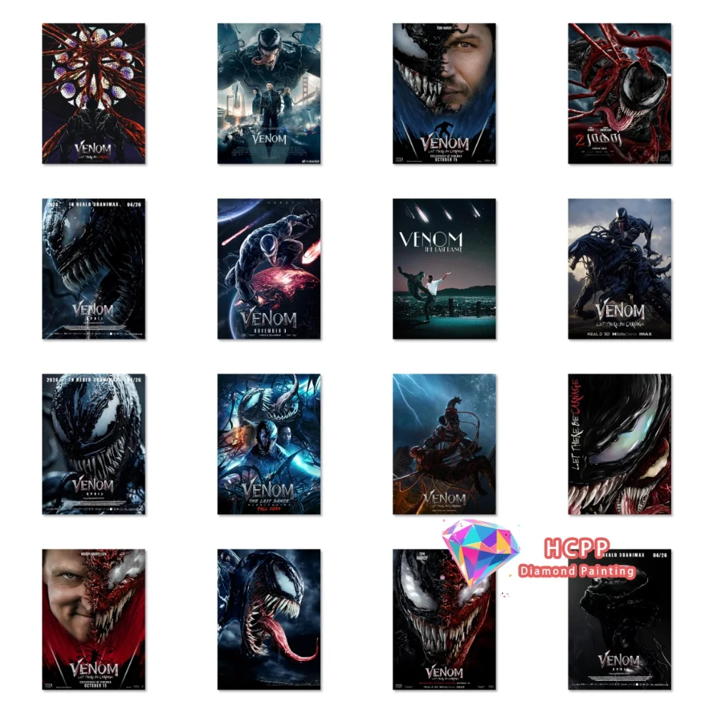 Kit de Pintura de Diamantes de la Película Venom: El Último Baile, Diamantes Cuadrados y Redondos, Mosaico 5D DIY, Arte Hecho a Mano, Regalo Único y Exquisito, Decoración para el Hogar