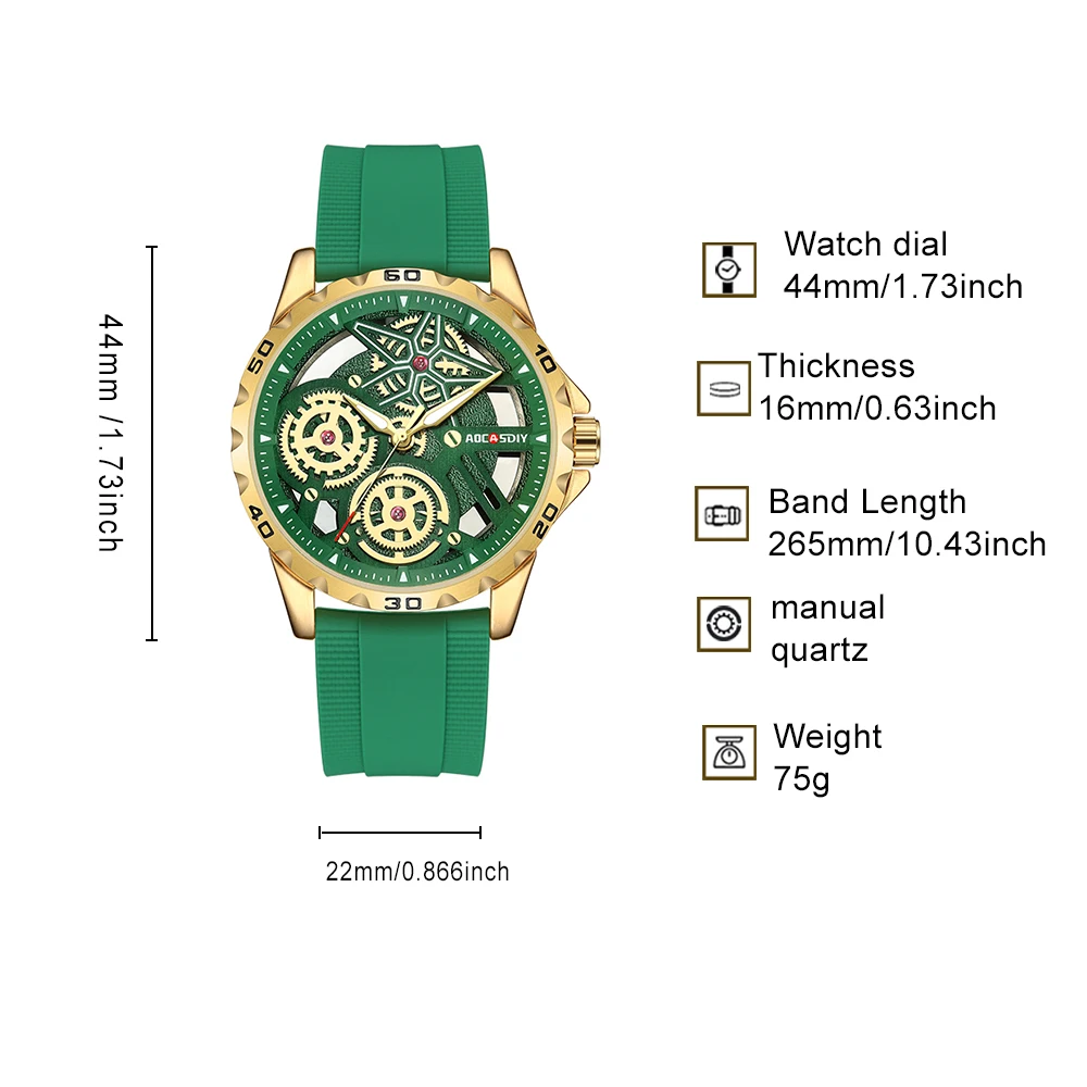 AOCASDIY Men's Skeleton Sports Quartz Watch Serrated bezel Hollow Gear Pattern Dial Fashion Watch Festival Surprise Gift for Men
