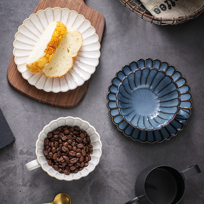 Japanese Retro Ceramic Coffee Cup And Plate Set Coffee Cup Chrysanthemum Coffee Shop Mug Milk Cup Afternoon Tea Cup
