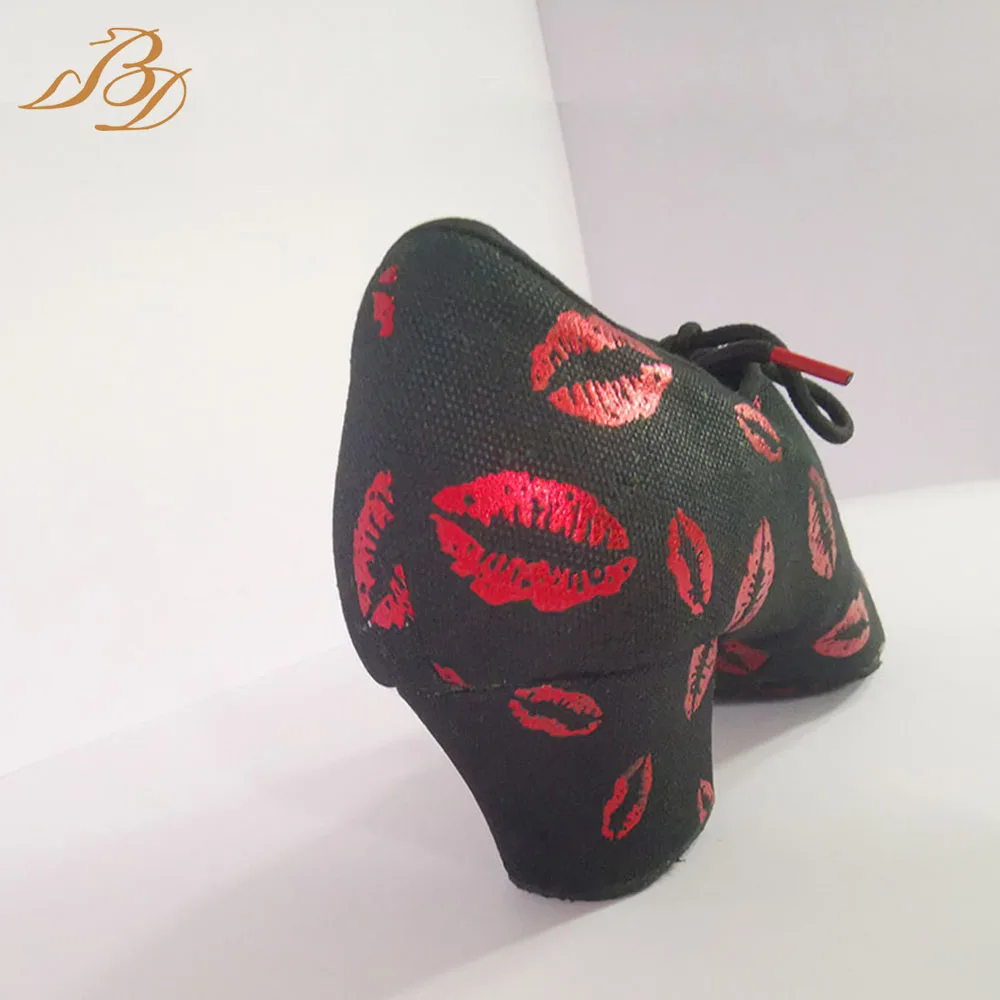 BD Dance Latin American Shoes Sneakers Dance for Woman Perform Social Jazz Sports Fitness Tango Argentina Shoes Red Lips T1-B