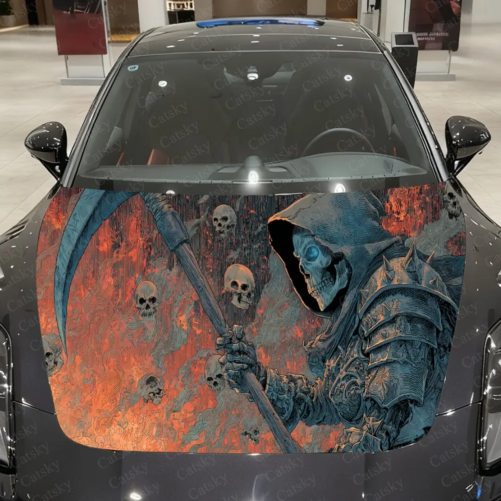 

Наклейка на автомобильный чехол с изображением черепа Grim Reaper, наклейка на автомобильный капот, водонепроницаемые и самоклеящиеся автомобильные виниловые обертывания, крутая внешняя отделка автомобиля