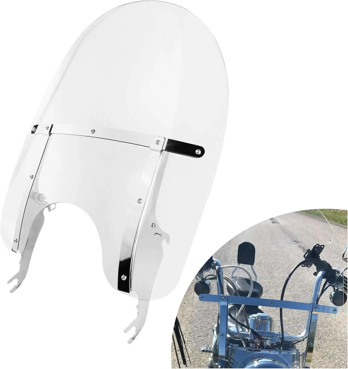 26.5"x23" Detachable Motorcycle Windshield Fit 2000-UP Harley Heritage Softail FatBoy FLS FLST FLSTC FLSTF FLSTFB FLSTN Clear