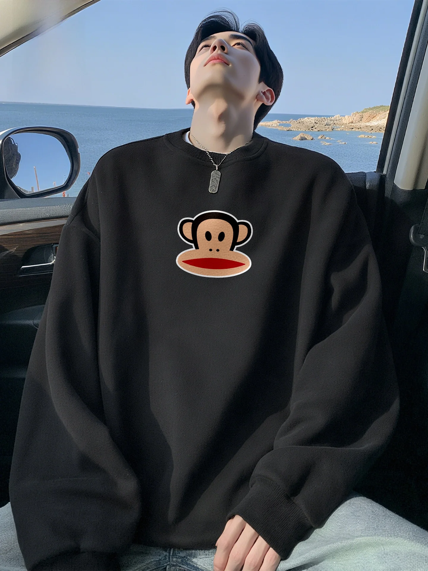 

Плотный свитшот оверсайз с круглым вырезом, весенне-осенний, модный, с принтом обезьяны, удобный, дышащий