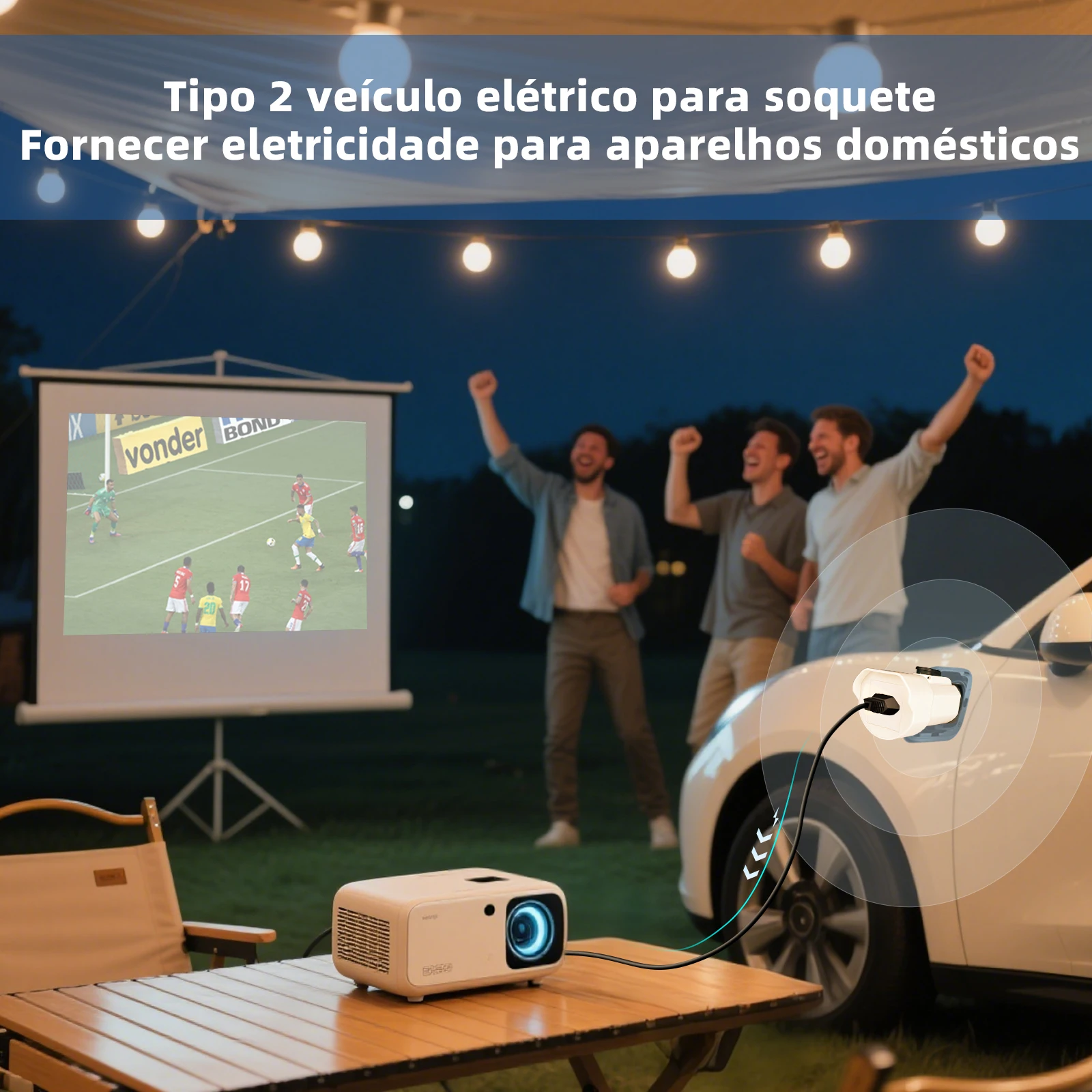 مفرغ EVqiaoyi Type2 V2L لمحول Descarregador Descarga BYD MG للمركبة إلى التحميل مع مقبس برازيلي للتخييم #4