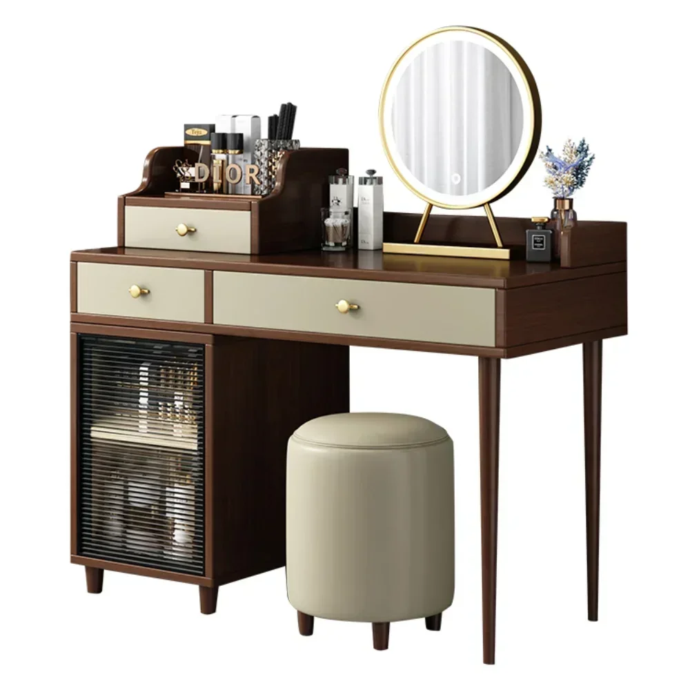 Solid Wood Dressing Table Storage Cabinet Integrated Bedroom Modern Simple Small Apartment Internet Celebrity with Light Dresser