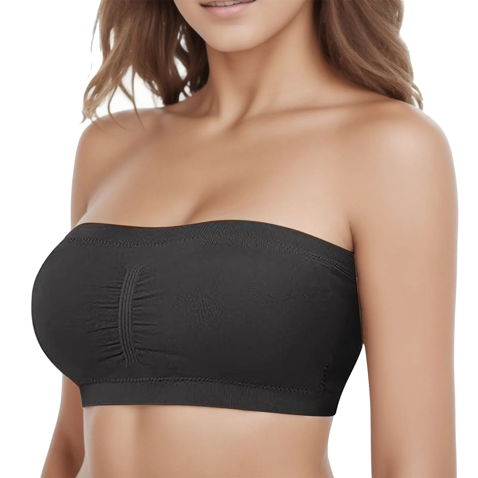 

Spaghetti Strap Plus Size Strapless Bra Bandeau Tube Double Layers Removable Padded Top Stretchy Seamless Bandeau Bra Boob Crop