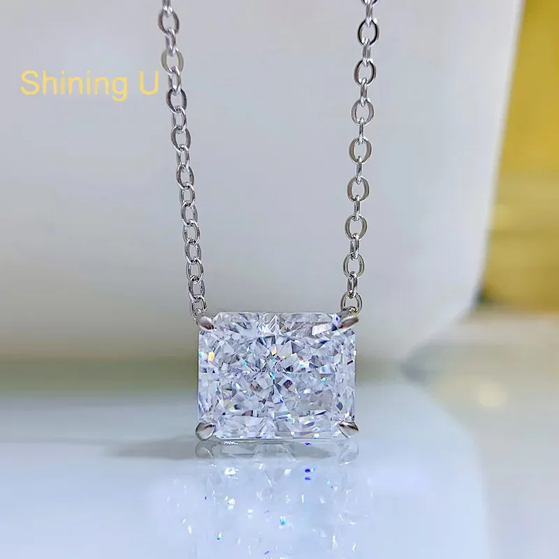 Shining U S925 Silver 4ct Radiant Cut Hig Carbon Diamond Necklace for Women Fine Jewelry Anniversary