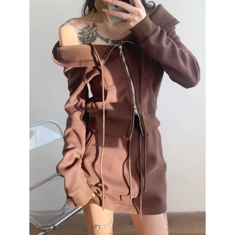 

Top Sweatshirt Women's Spring/Autumn Off-the-shoulder Long Sleeves Cropped Lapel Collar Niche Comfortable Minimalist Versatile