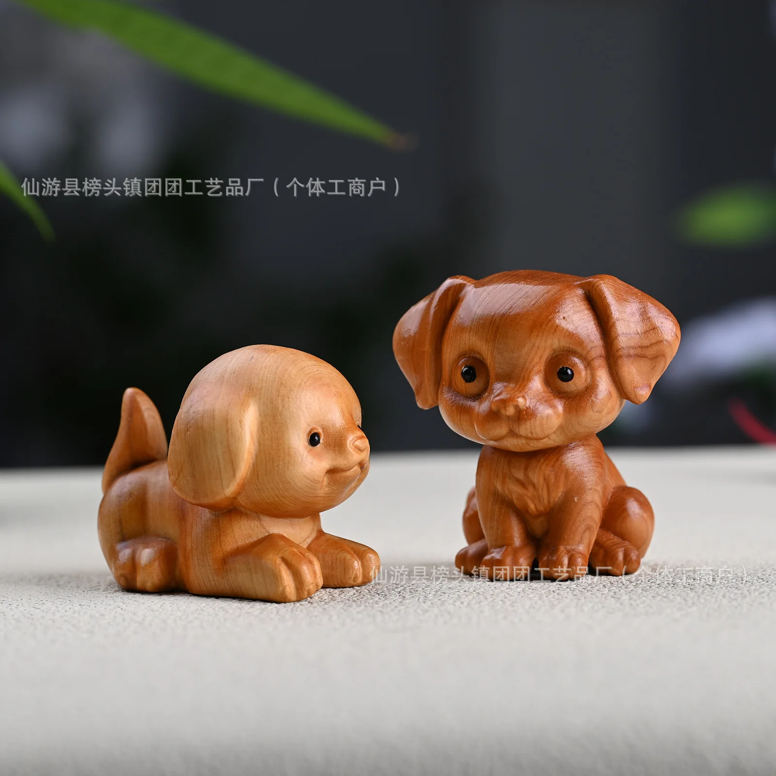 Cypress Wood Carved Zodiac Dog Figurine Cute Golden Retriever Teddy Ornament Healing Home Desktop Decor Craft Gift