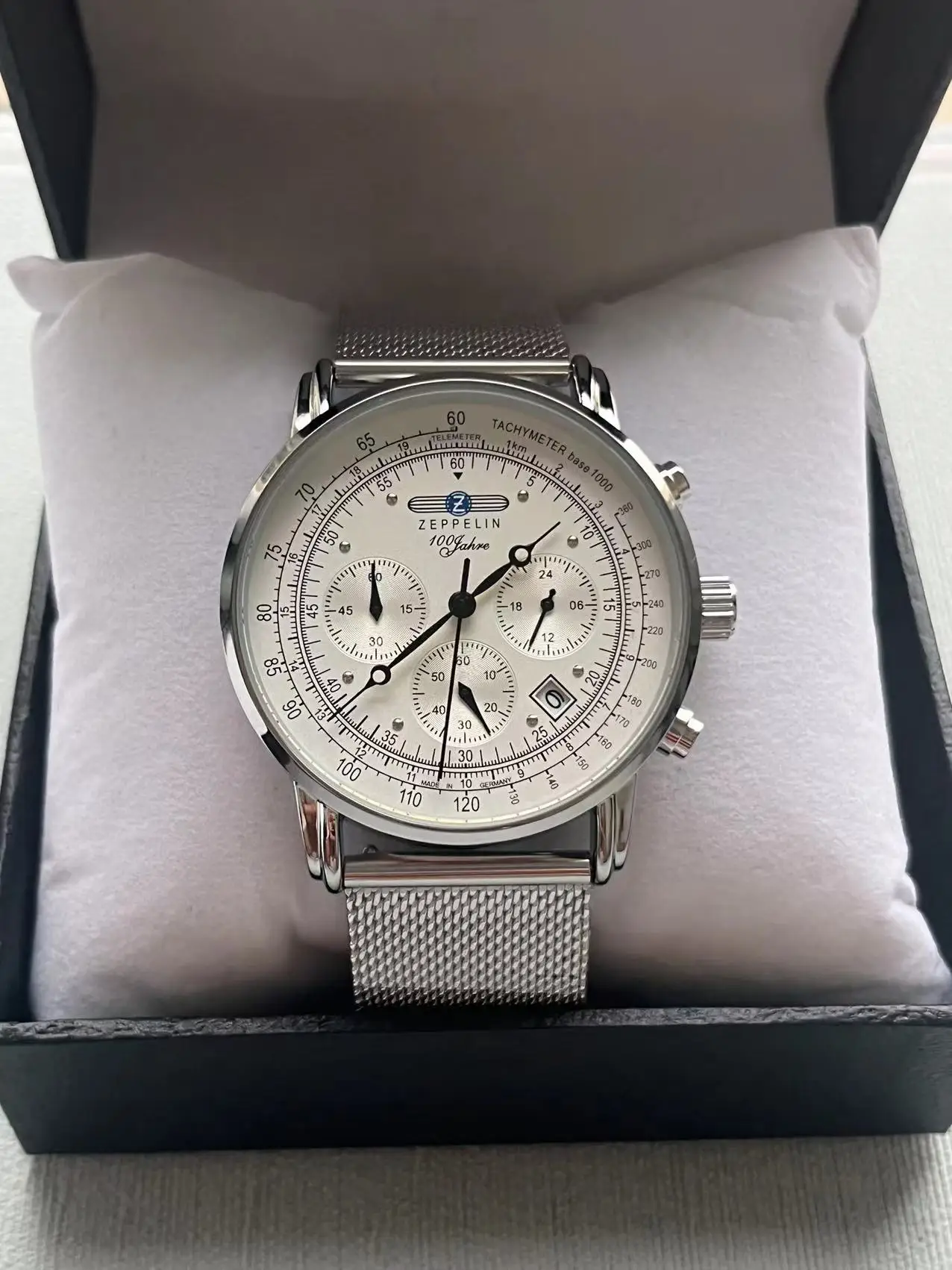 Zeppelin Retro Herrenuhr mit Mesh-Armband, Drei-Zeiger-Präzisionsuhr, Paar-Uhr, Schlichte Casual-Uhr, Geschenk, Dating- und Business-Uhr