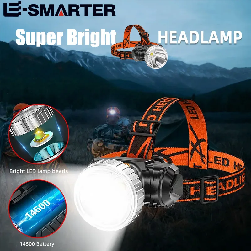 LED Strong Light Headlight USB Rechargeable Super Bright Head Flashlight 3 Lighting Modes Camping Fishing Running Headlamp