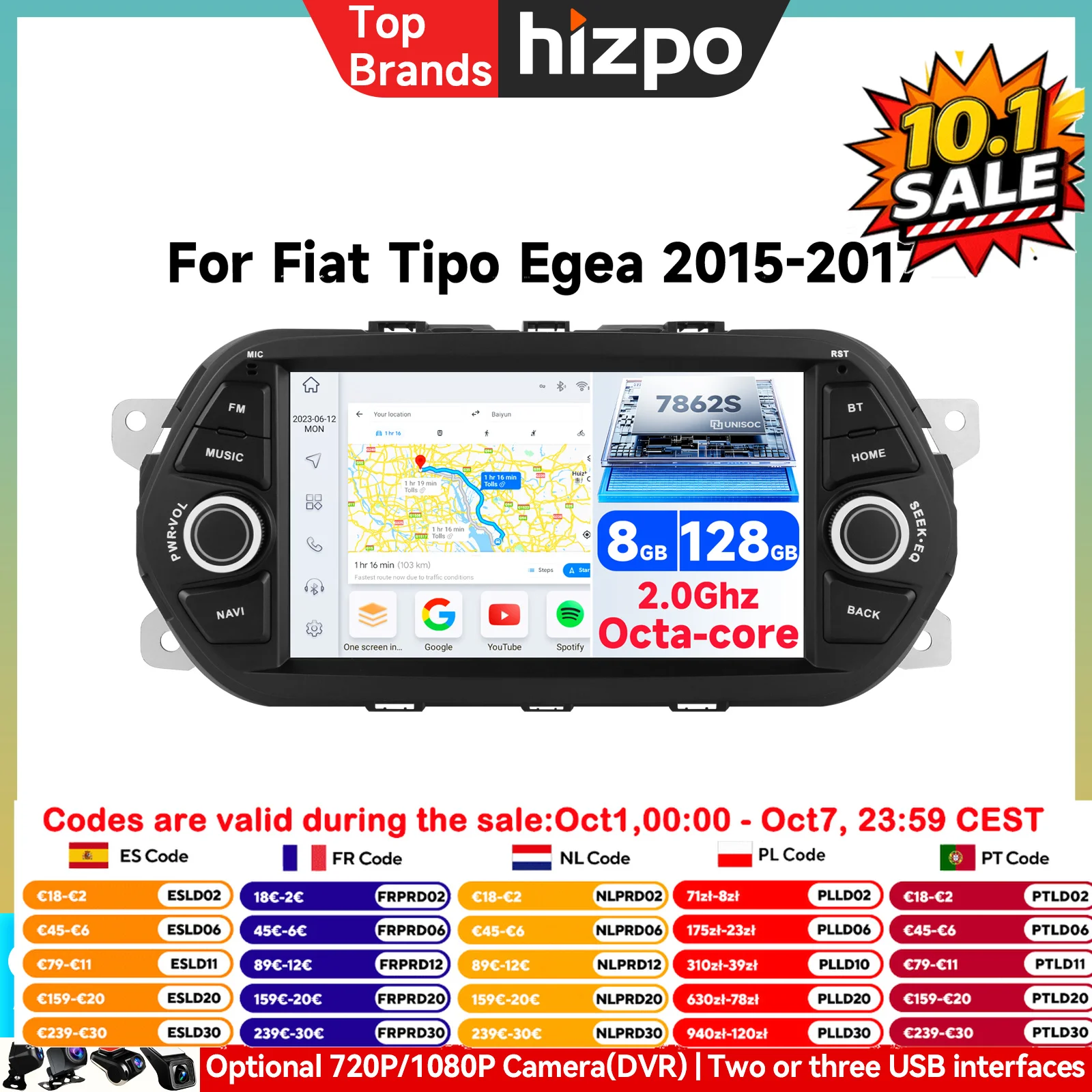 Hizpo Autoradio Android con Schermo QLED da 7 Pollici per Fiat Tipo Egea Dodge Neon 2015-2017, Lettore Multimediale Stereo con GPS 4G CarPlay