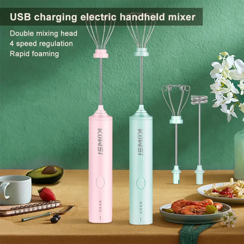 

USB Charging Egg Beater Electric Coffee Mixer Household Milk Shaker Maker Frother Foamer Handheld 4-Speed Adjustable Blender