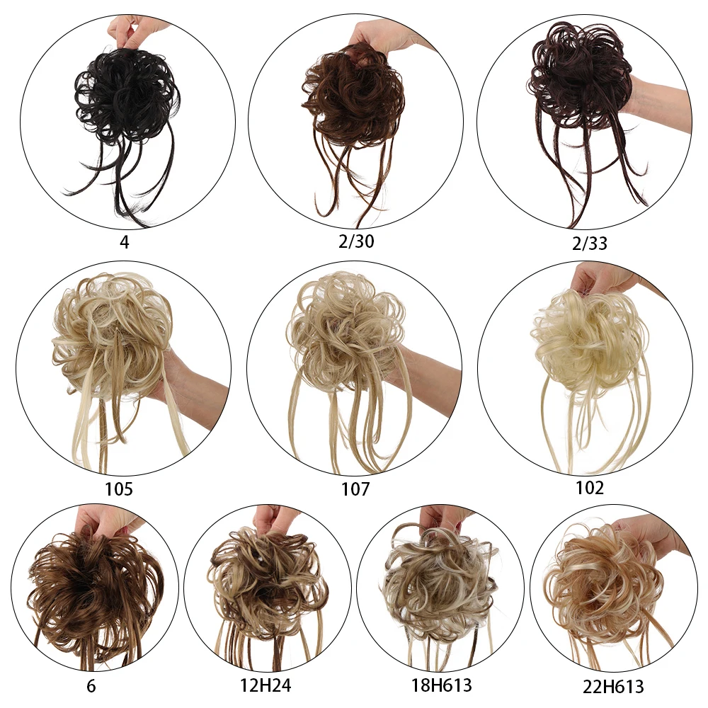 WTB Synthetic Hair Bands Curly Messy Chignon Elastic Scrunchy False Hair Pieces for Women Donut Updo Black Brown Hair Extension