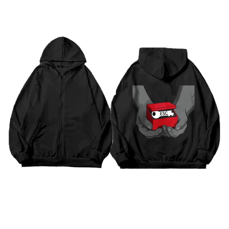 سترة رجالية بغطاء للرأس مطبوعة برسوم كارتونية سوداء لملابس الشارع غير الرسمية في الهواء الطلق #3