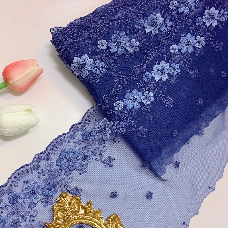 30Yds Blue Embroidery Lace Trim For Skirt Hem Clothes Sewing Material DIY Apparel Dress Floral Fabrics New