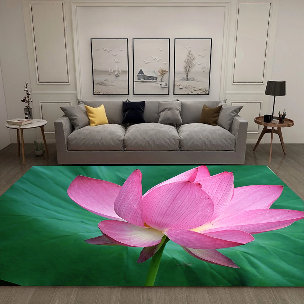 Lotus Rug Indian Buddha Statue Meditation Home Decor Living Room Rug Youth Literature Room Decor Large Rug Anti-Slip Mat