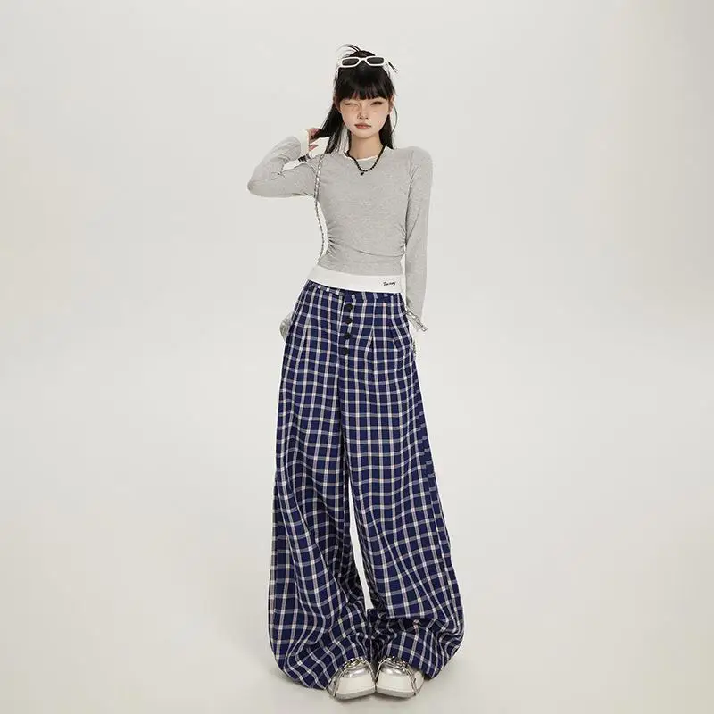 

Широкие брюки Cheered для женщин: повседневные, уличный стиль, с завышенной талией, из полиэстера (модель Zhao Lusi)