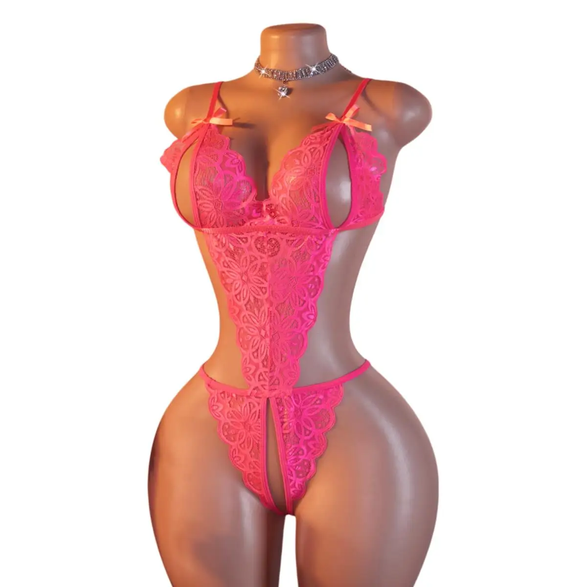 

Sexy Women's Sling Bodysuit Underwear 2026 Summer Lingerie Transparent Flower Lace Seductive Sleepwear Open Crotch Hollow Style