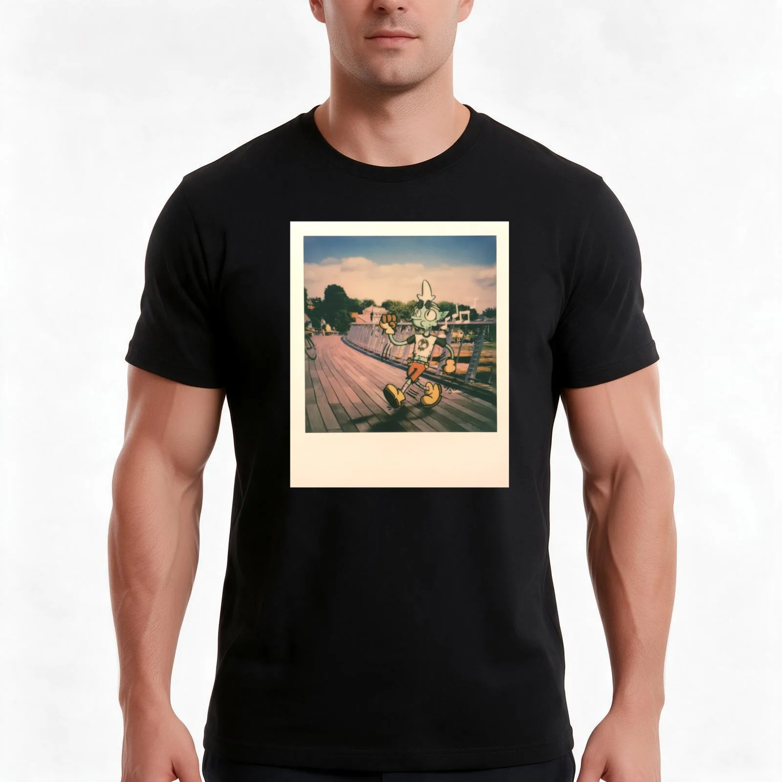 Boardwalk Stroll T-Shirt, Summer Casual Cotton Tee, Oversized Streetwear Tops, Vintage Graphic Print, Loose Fit Short Sleeve
