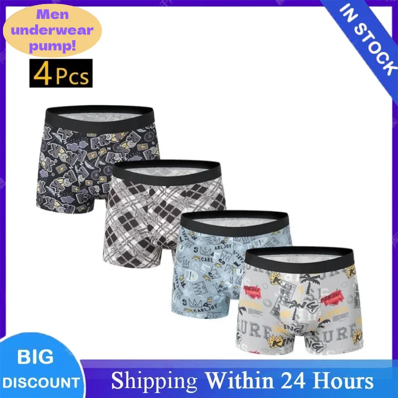 

4PCS Plus Size Fashion Men Panties Printed Underpants Breathable Male Boxer Calzoncillo Hombre Hot Short Para Hombres